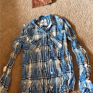 Blue and White Plaid Button-Up Shirt